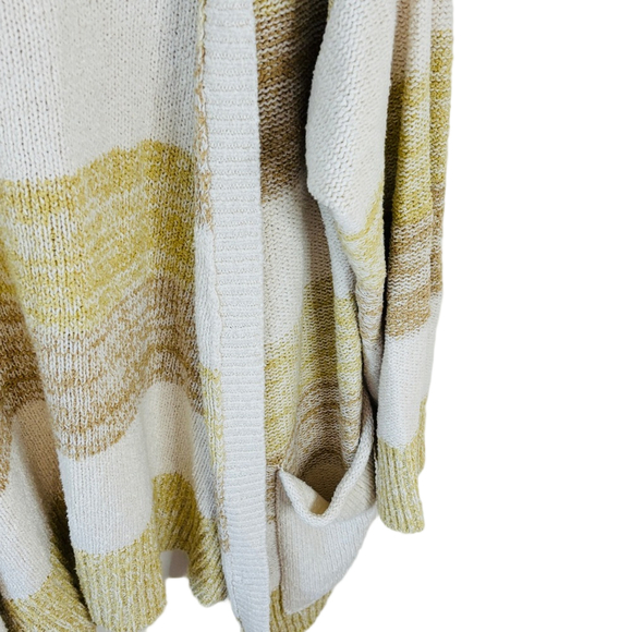 Free People South Port Cream and Tan Striped Long Sweater Cardigan SZ Medium - Picture 9 of 11